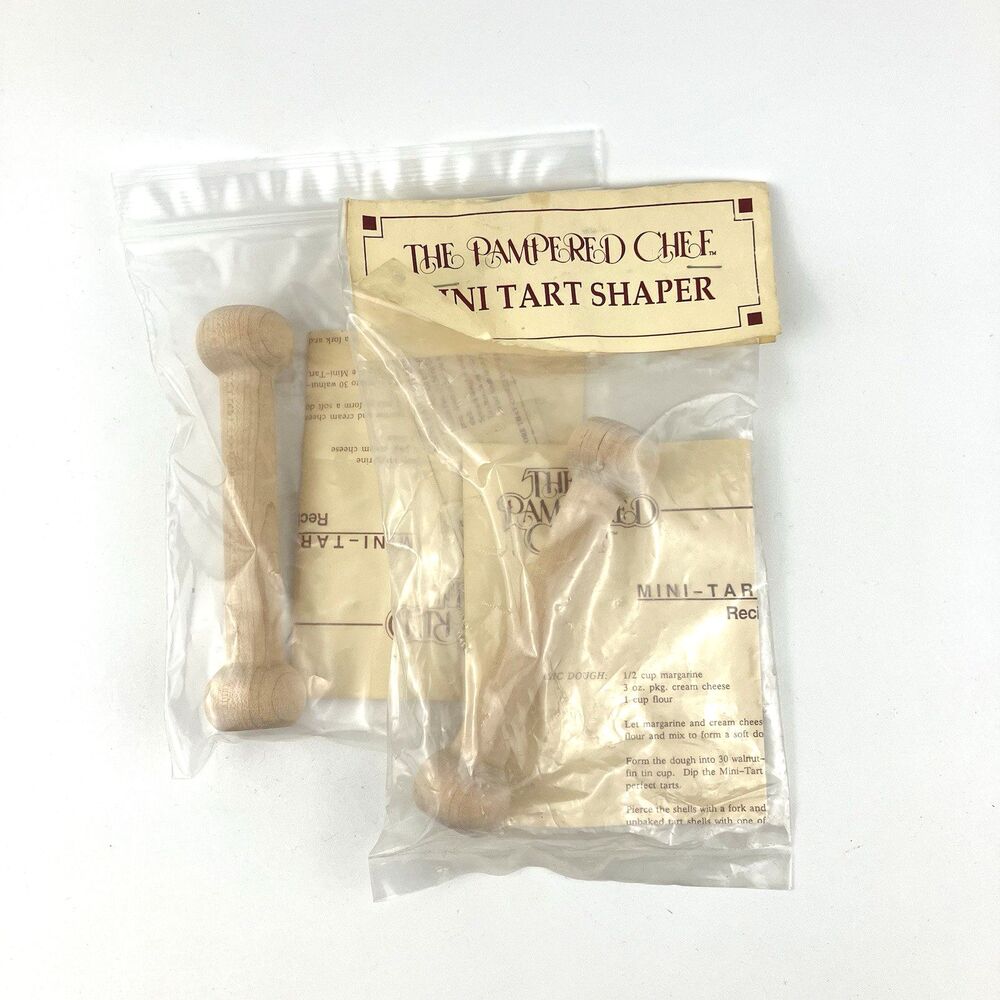 Vintage 1995 Pampered Chef Pack Of 2 Mini-Tart Shaper 1590 Wooden Pastry Press